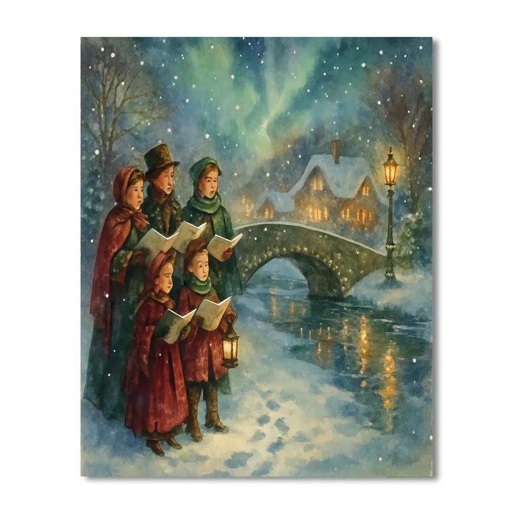 Starlit Carolers By The Bridge Paint by numbers kits