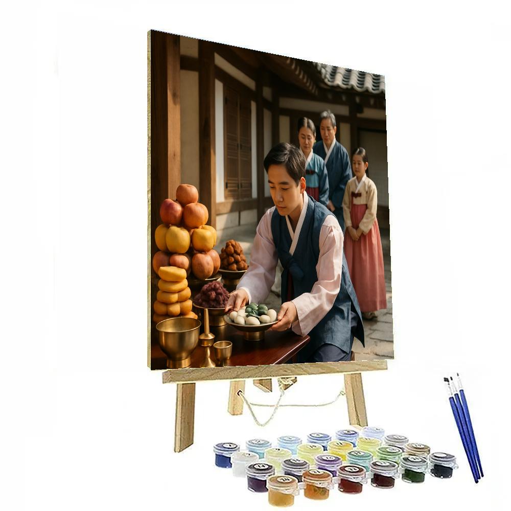 Chuseok Ancestral Rites Seoul Hanok Courtyard paint by number