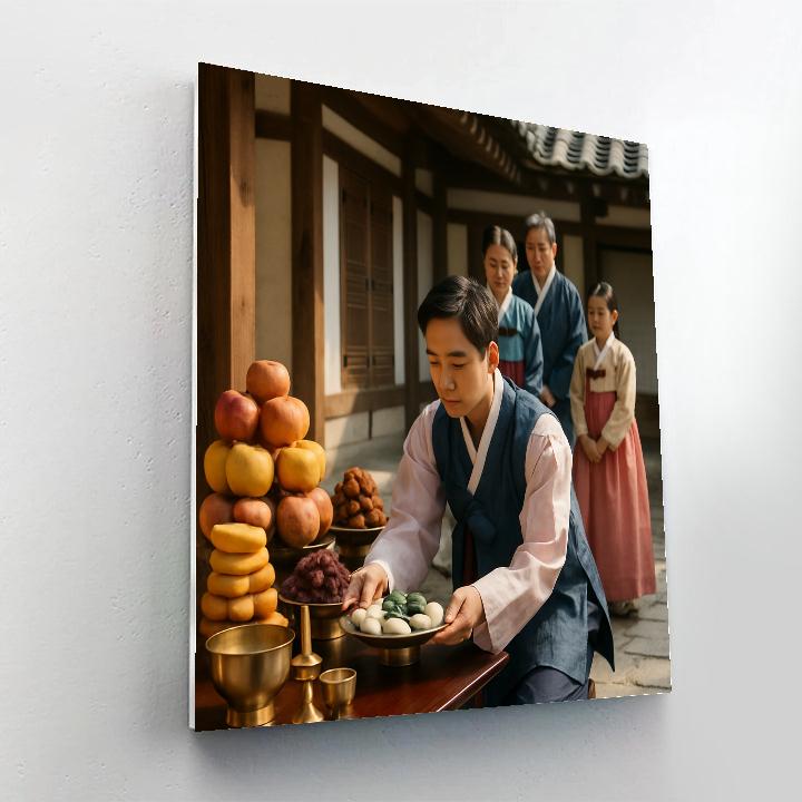 Chuseok Ancestral Rites Seoul Hanok Courtyard paint by number