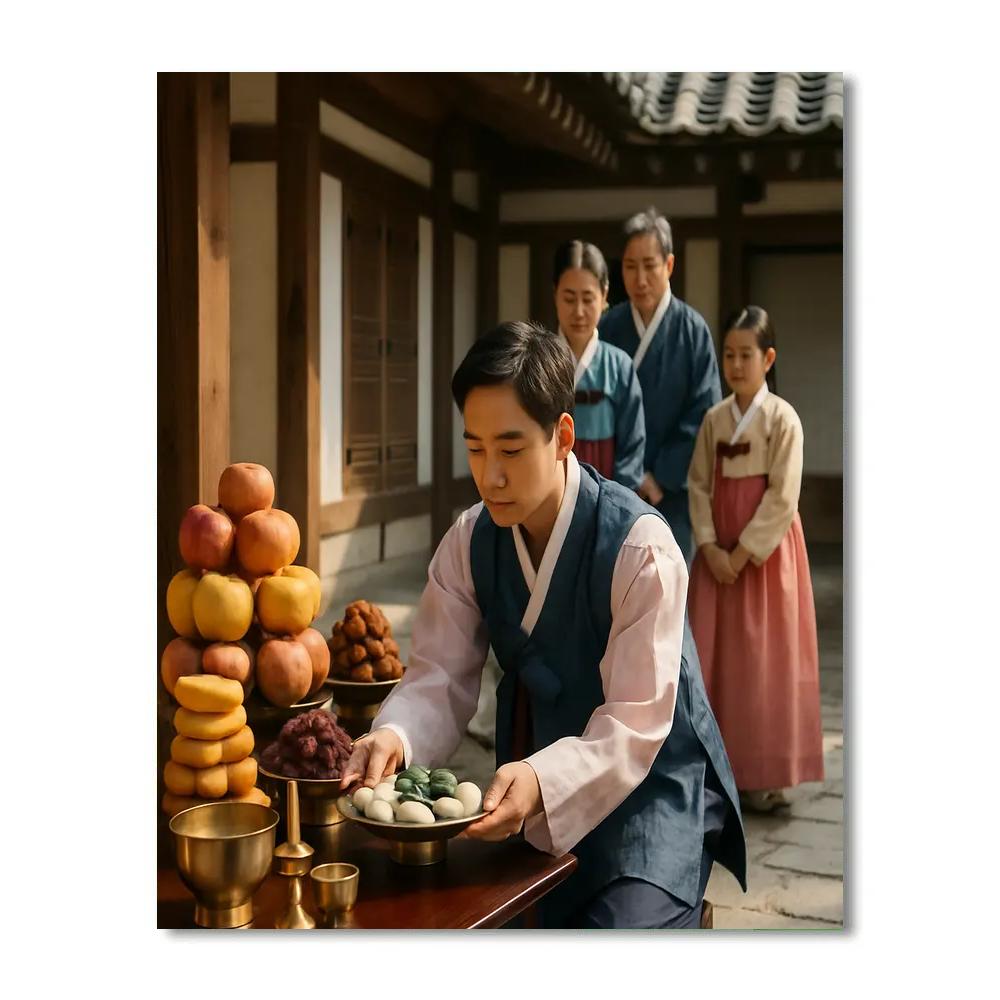 Chuseok Ancestral Rites Seoul Hanok Courtyard paint by number