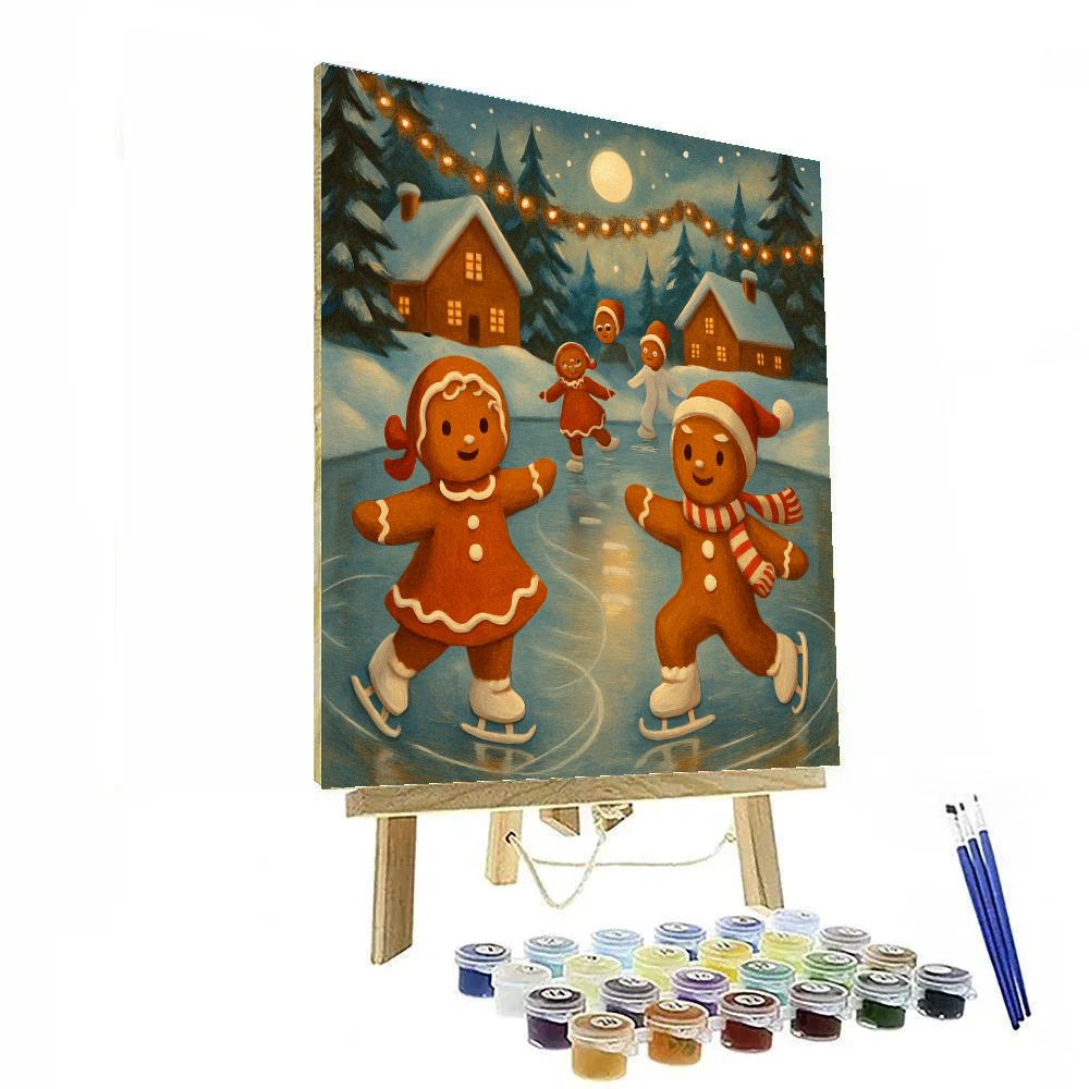 Gingerbread Skaters On The Pond DIY paint by numbers