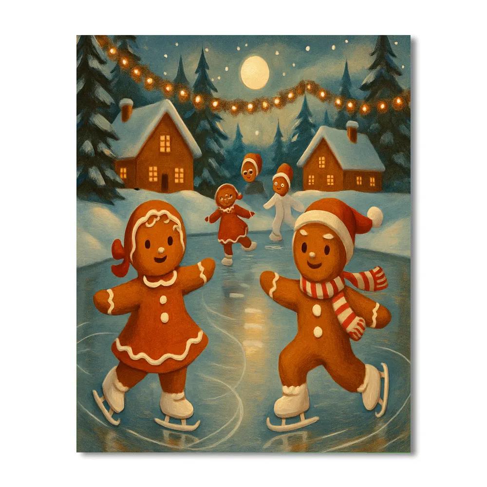Gingerbread Skaters On The Pond DIY paint by numbers