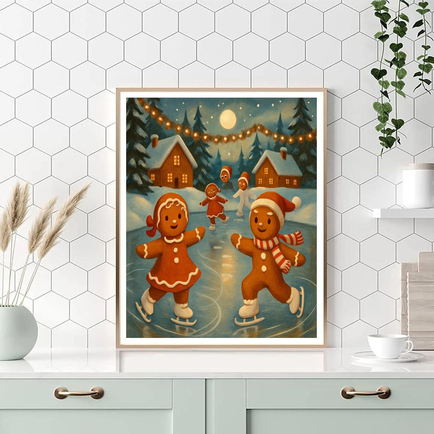 Gingerbread Skaters On The Pond DIY paint by numbers