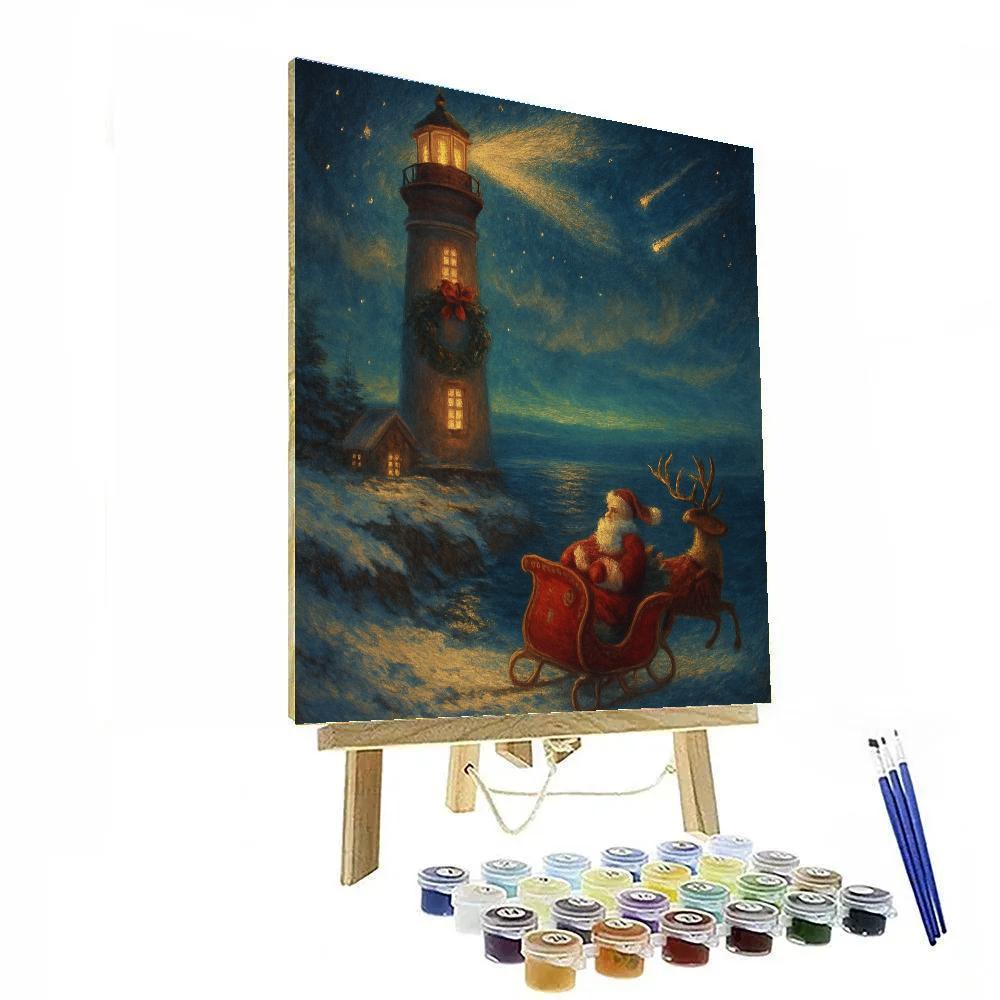 Midnight Sleigh Over Lighthouse Cove Paint by numbers kits