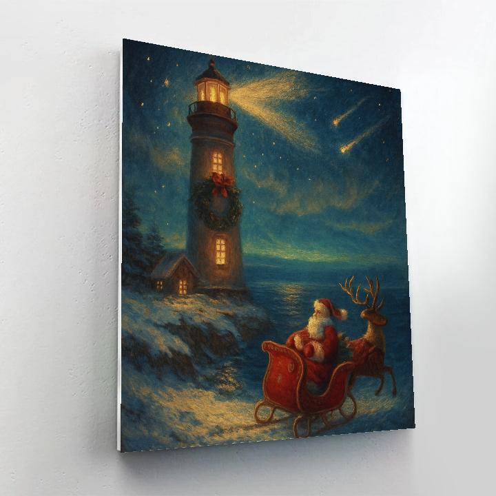Midnight Sleigh Over Lighthouse Cove Paint by numbers kits