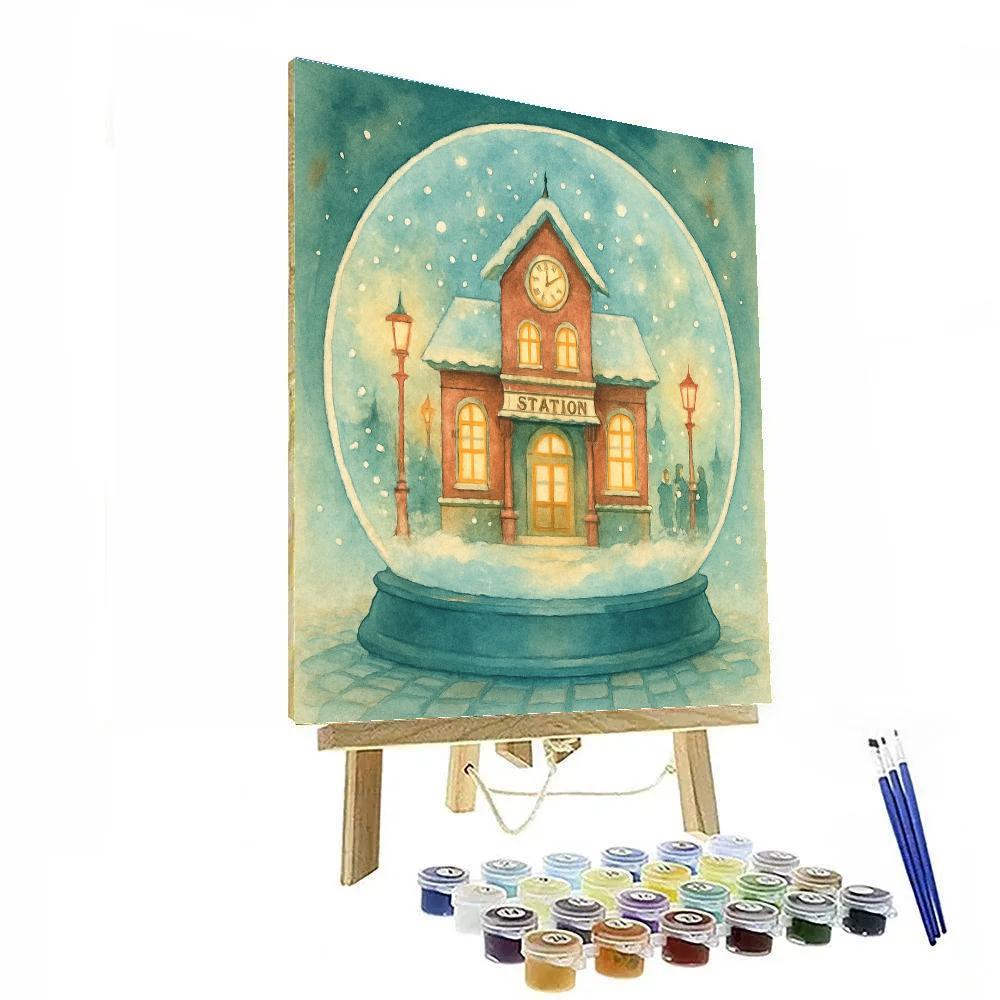 Snowglobe Train Station DIY paint by numbers