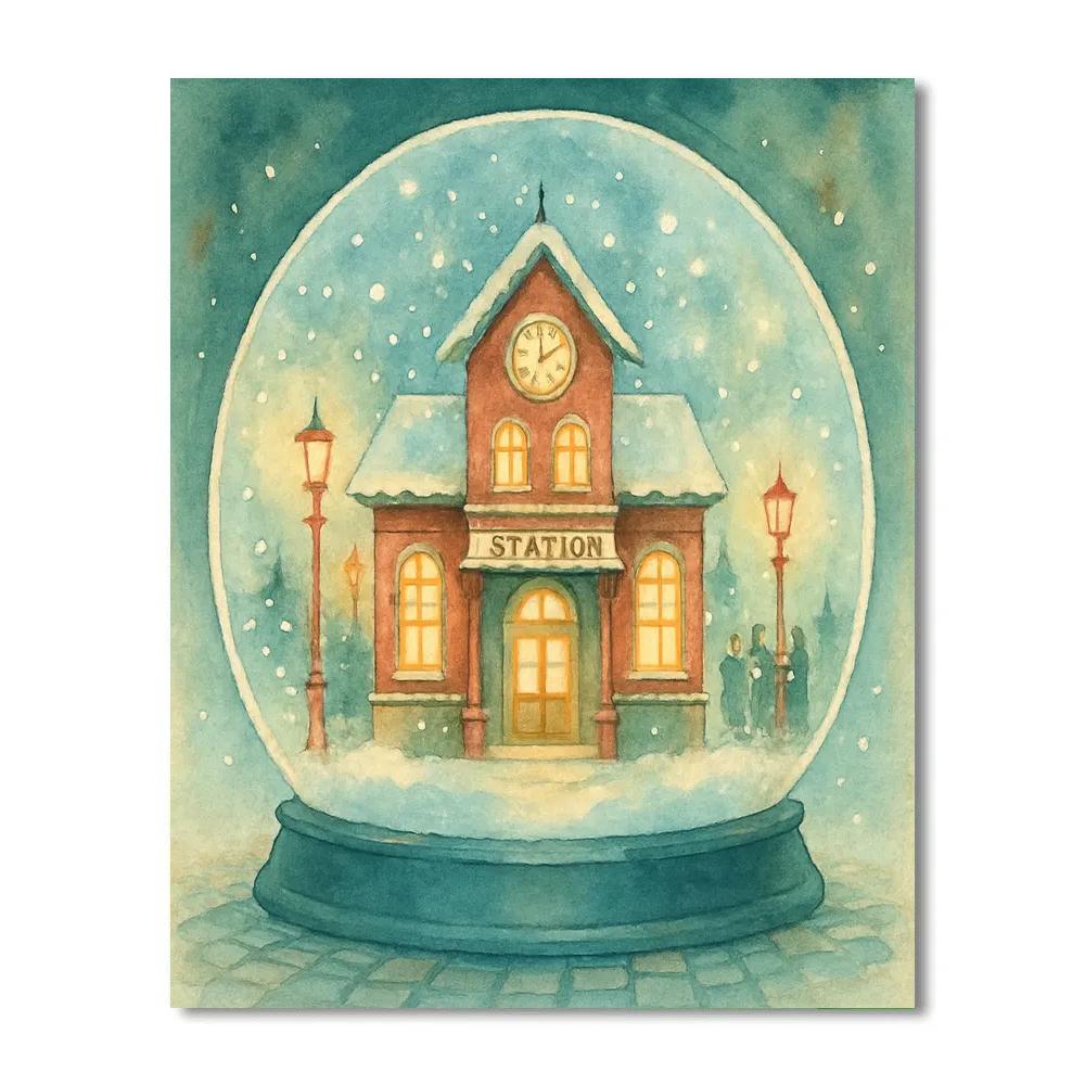 Snowglobe Train Station DIY paint by numbers