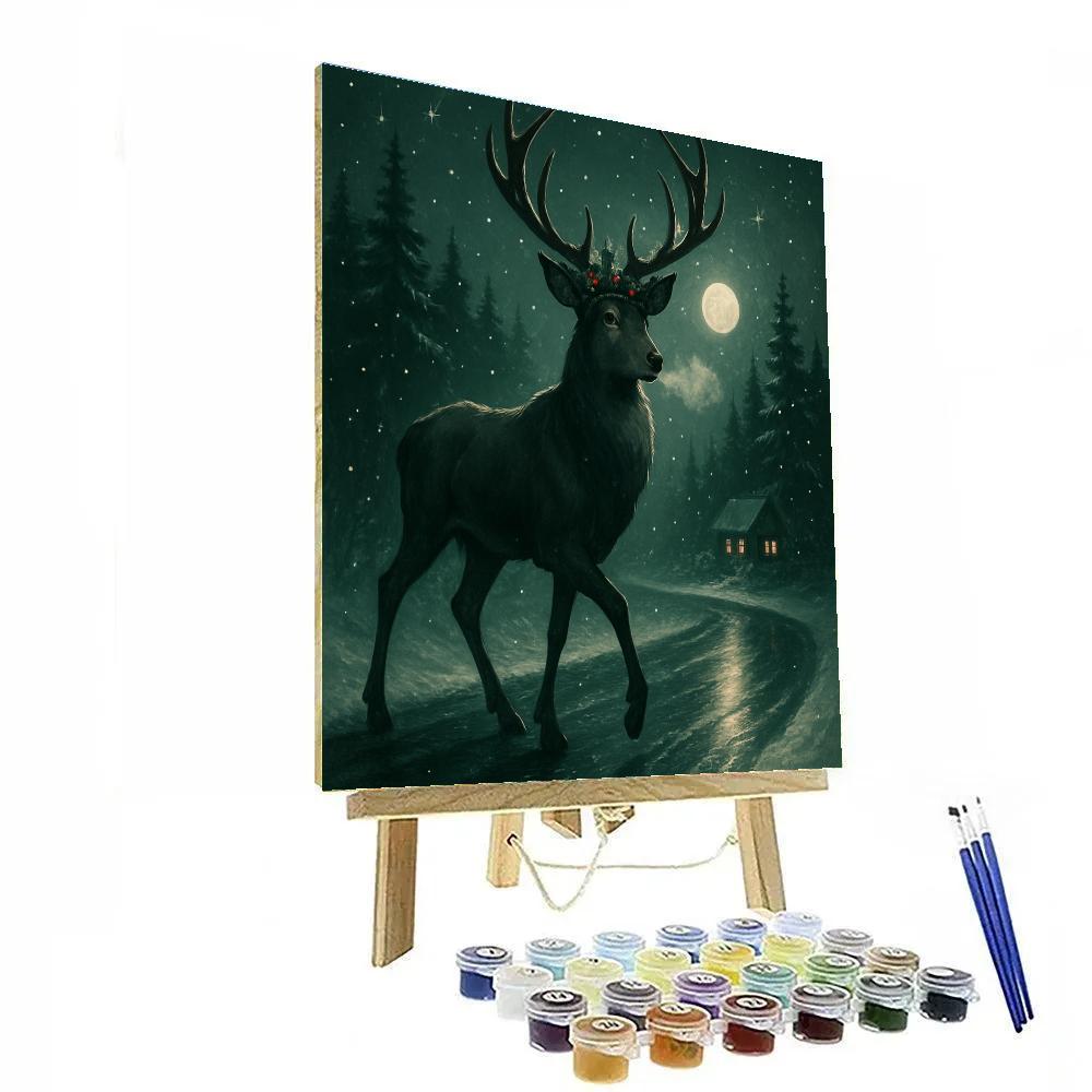 Holly Crowned Stag Crossing painting number kit