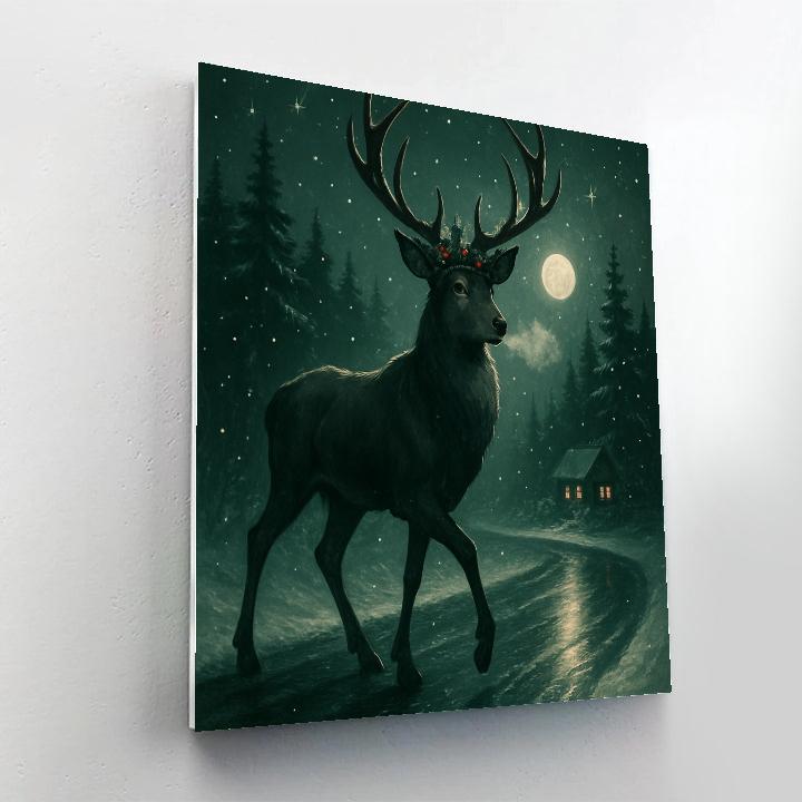 Holly Crowned Stag Crossing painting number kit