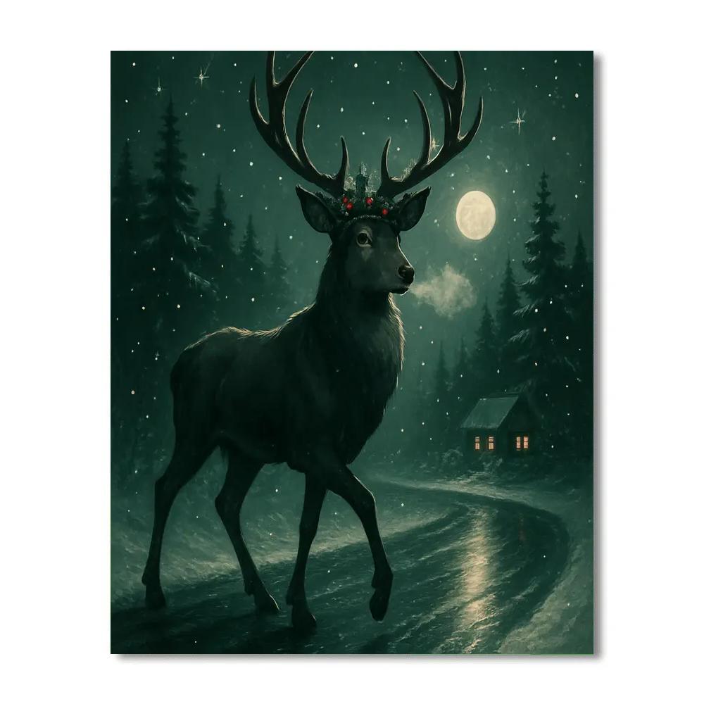 Holly Crowned Stag Crossing painting number kit
