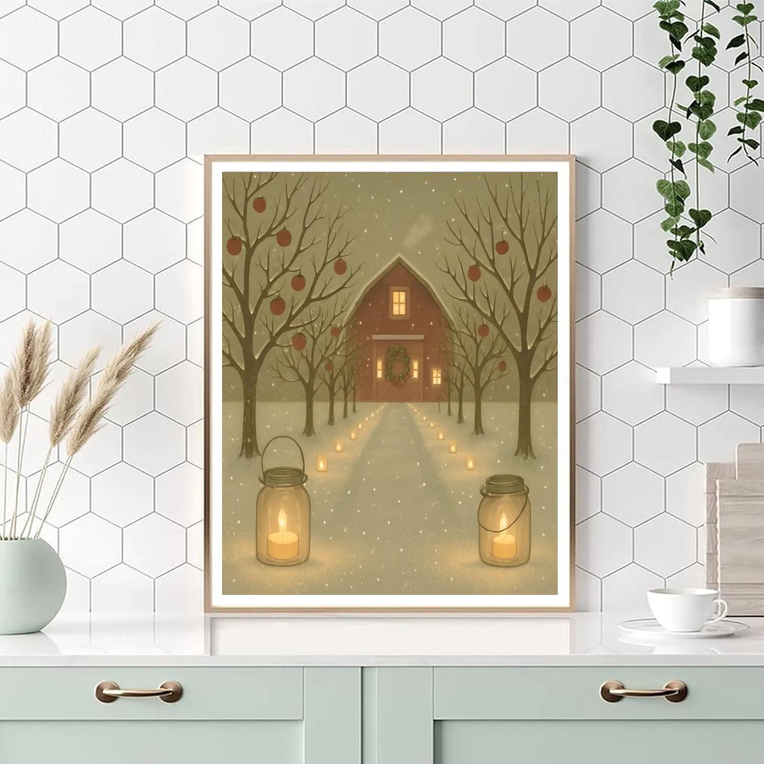 Snowy Orchard Tea Lights Paint by numbers kits