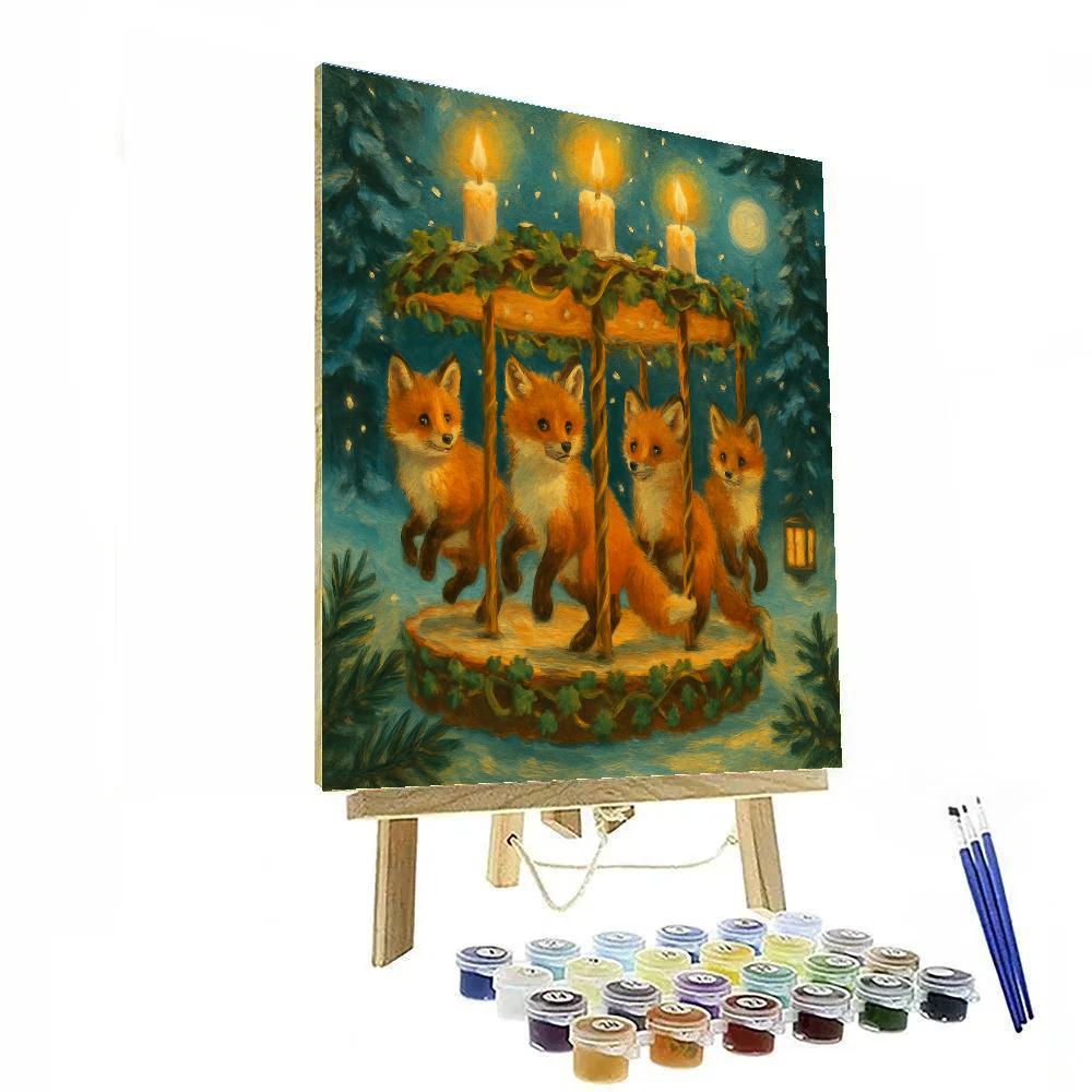 Candlelit Winter Carousel Foxes painting number kit