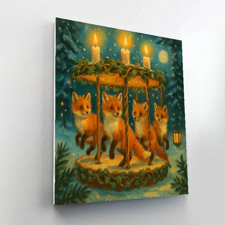 Candlelit Winter Carousel Foxes painting number kit