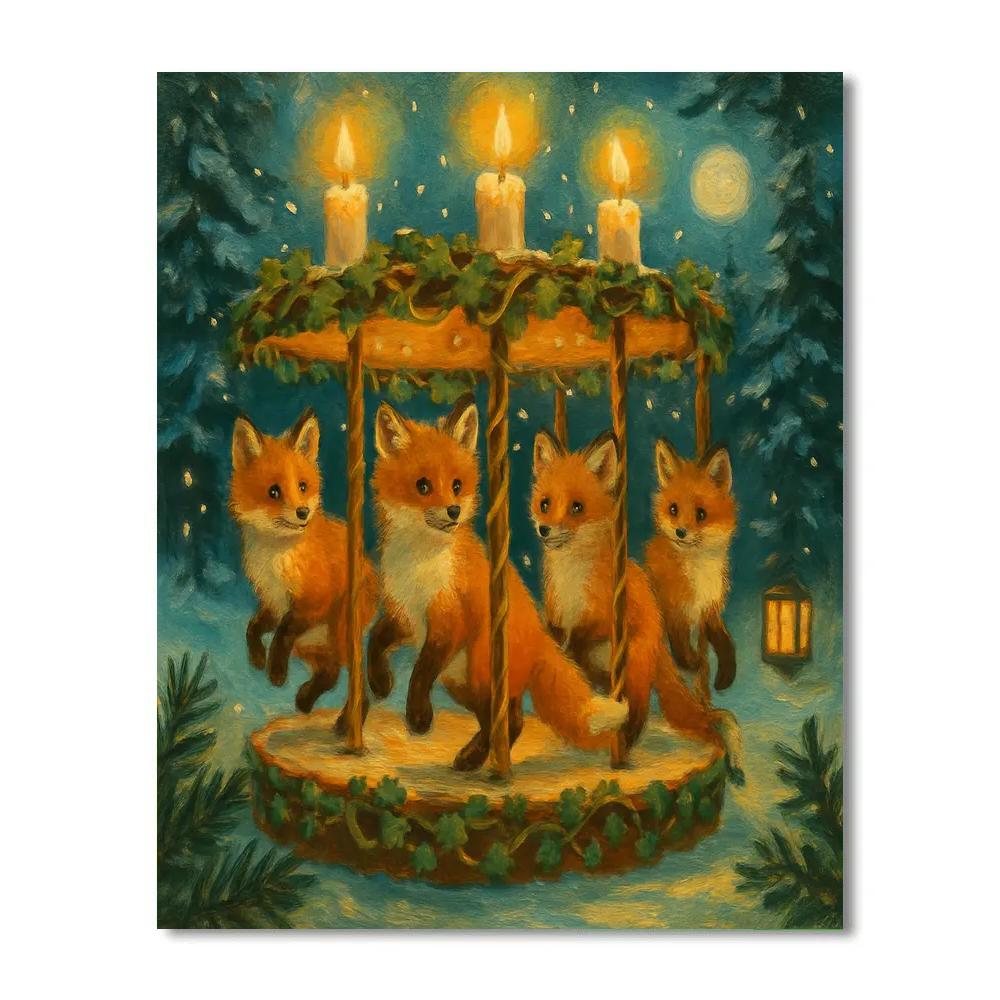 Candlelit Winter Carousel Foxes painting number kit