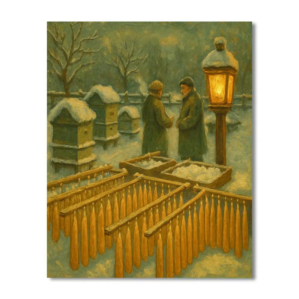 Winter Beekeeper Candle Yard DIY paint by numbers