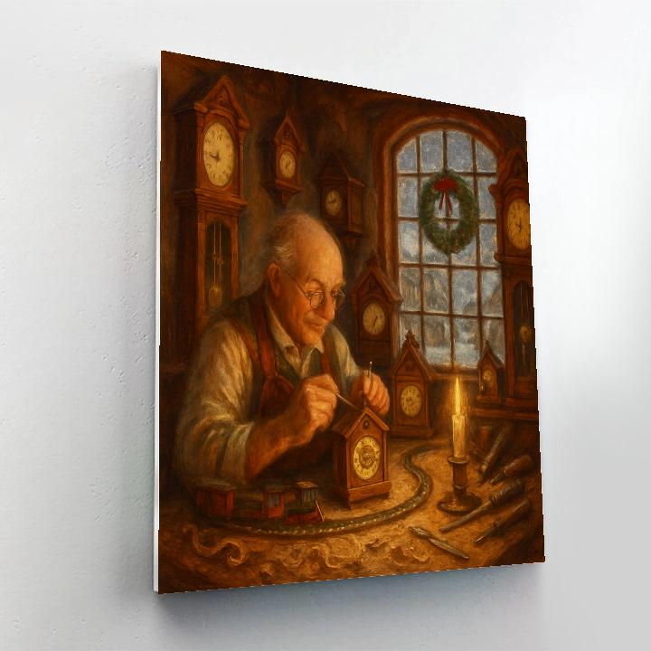 Gilded Walnut Toy Clock Shop Number painting
