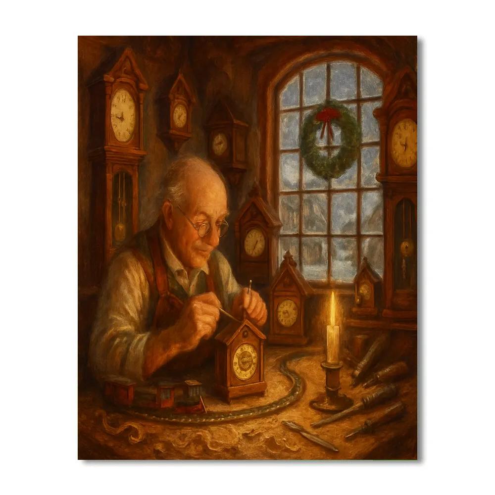 Gilded Walnut Toy Clock Shop Number painting