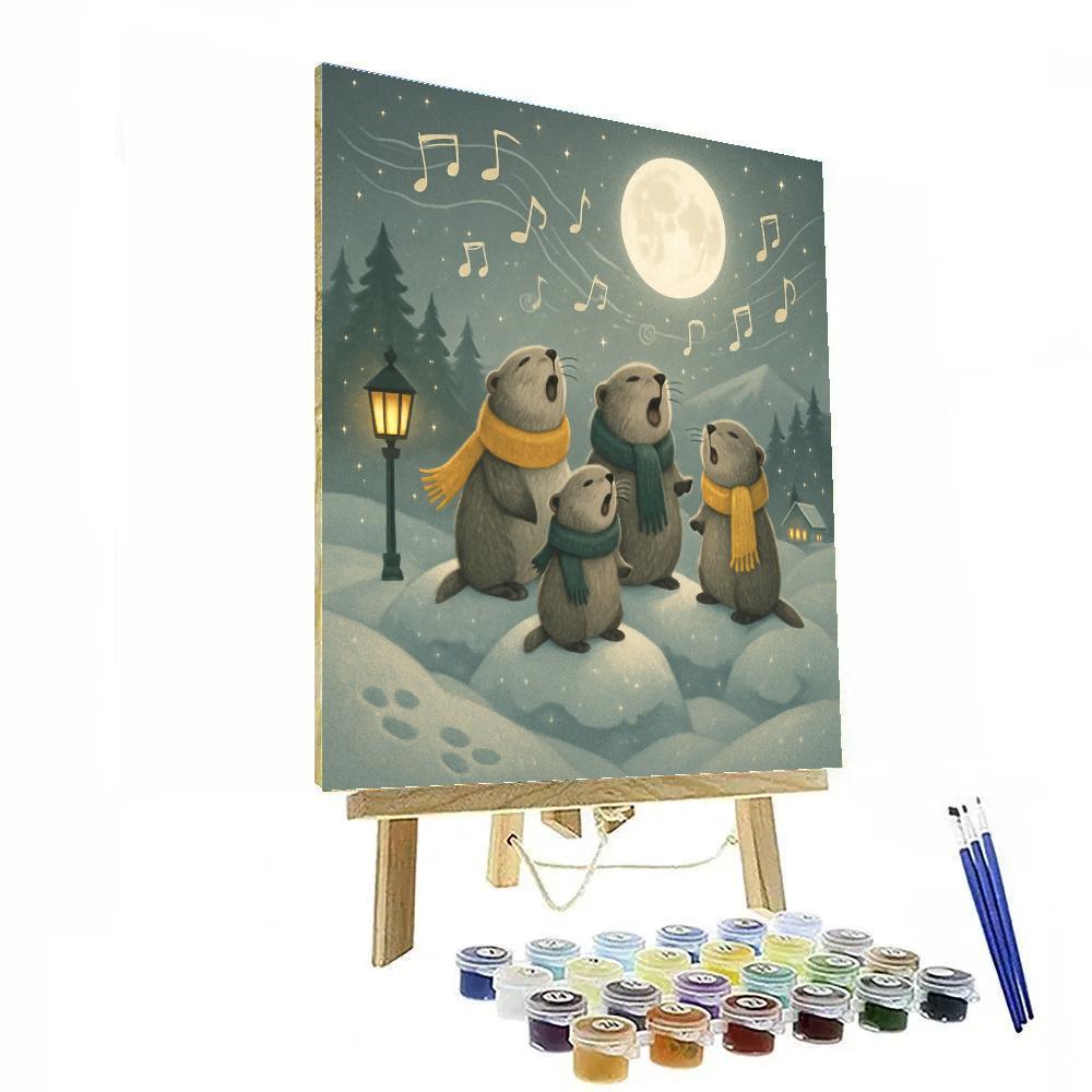 Moonlit Marmot Carolers Number painting