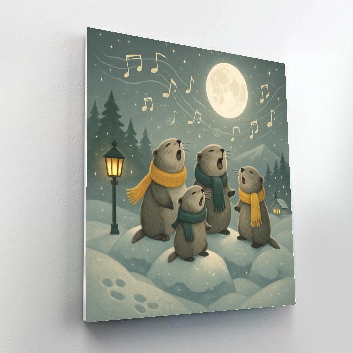 Moonlit Marmot Carolers Number painting