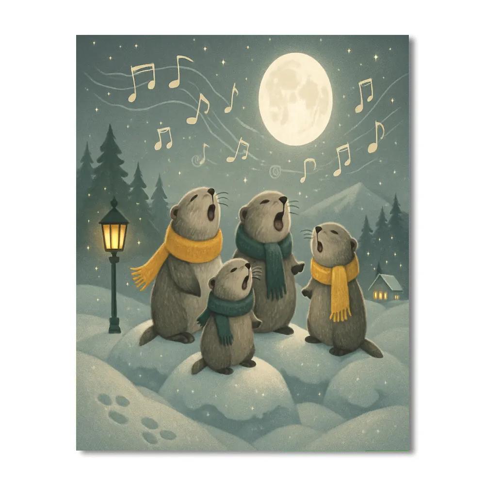 Moonlit Marmot Carolers Number painting
