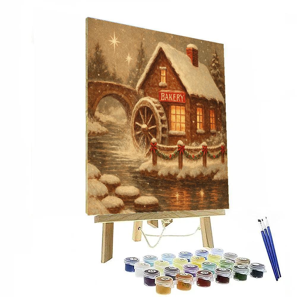 Frozen Waterwheel Bakery Night Paint by numbers art