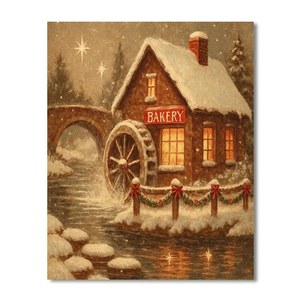 Frozen Waterwheel Bakery Night Paint by numbers art