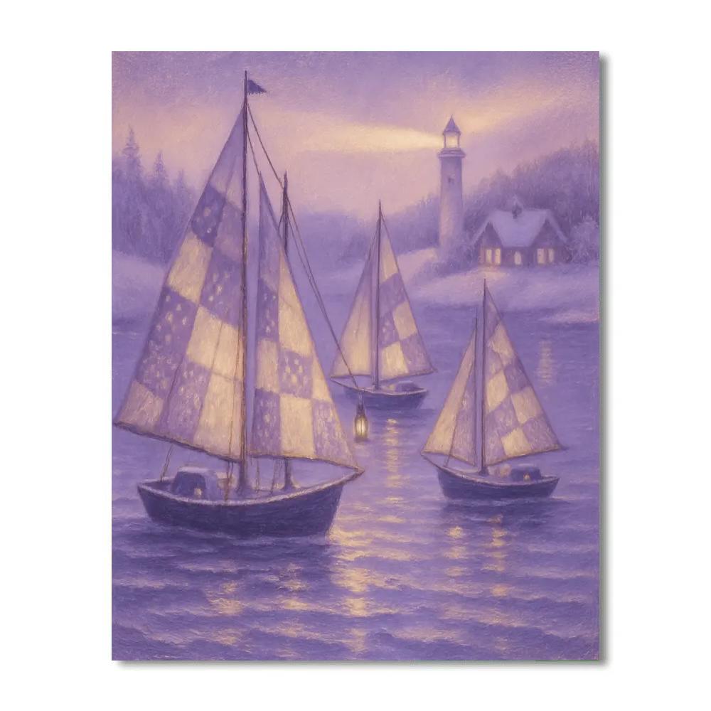 Winter Harbor Quilt Boats Number painting