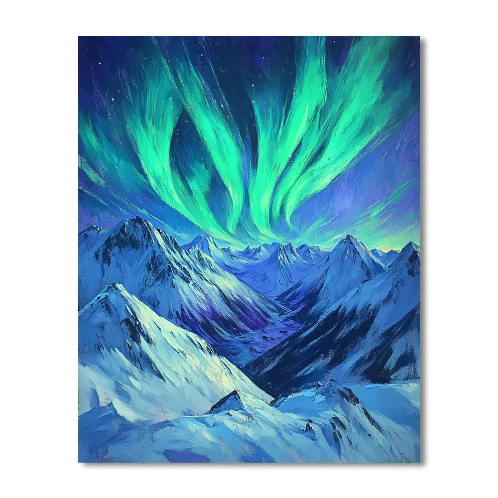 Edgar Degas Inspired Aurora Over Quiet Mountains paint by number