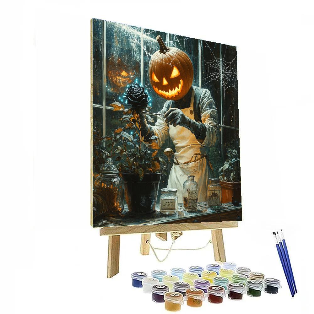 Pumpkin Botanist In A Halloween Greenhouse DIY paint by numbers