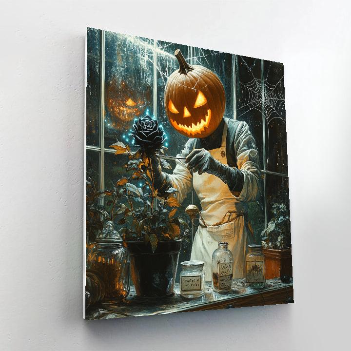 Pumpkin Botanist In A Halloween Greenhouse DIY paint by numbers