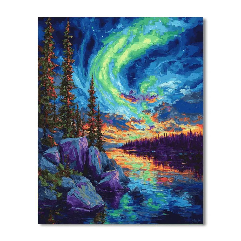 A.Y. Jackson Inspired Aurora Over The Canadian Shield Numbered painting kits
