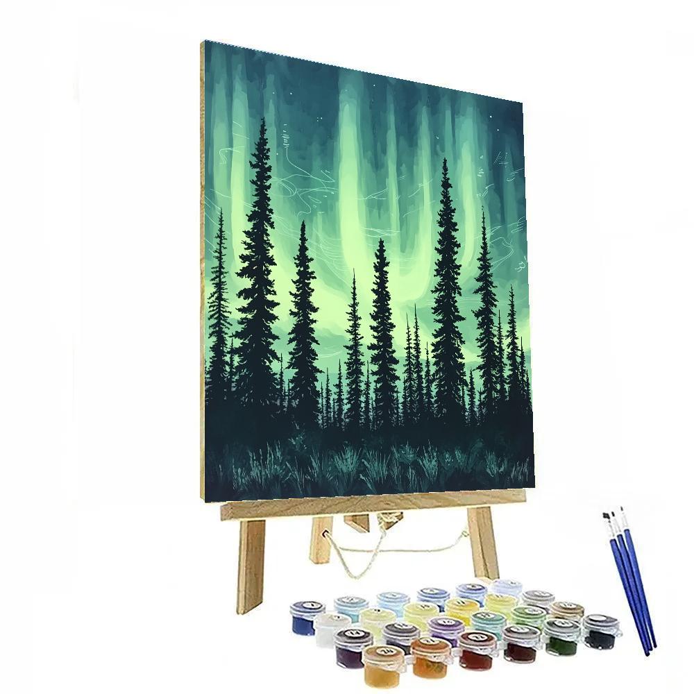 Leonardo Da Vinci Inspired Aurora Over Silent Pines paint by numbers