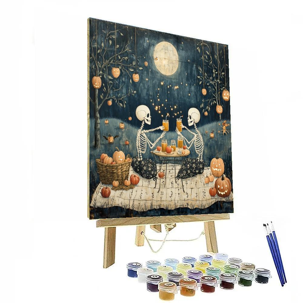 Moonlit Orchard Picnic, Halloween Edition paint by color