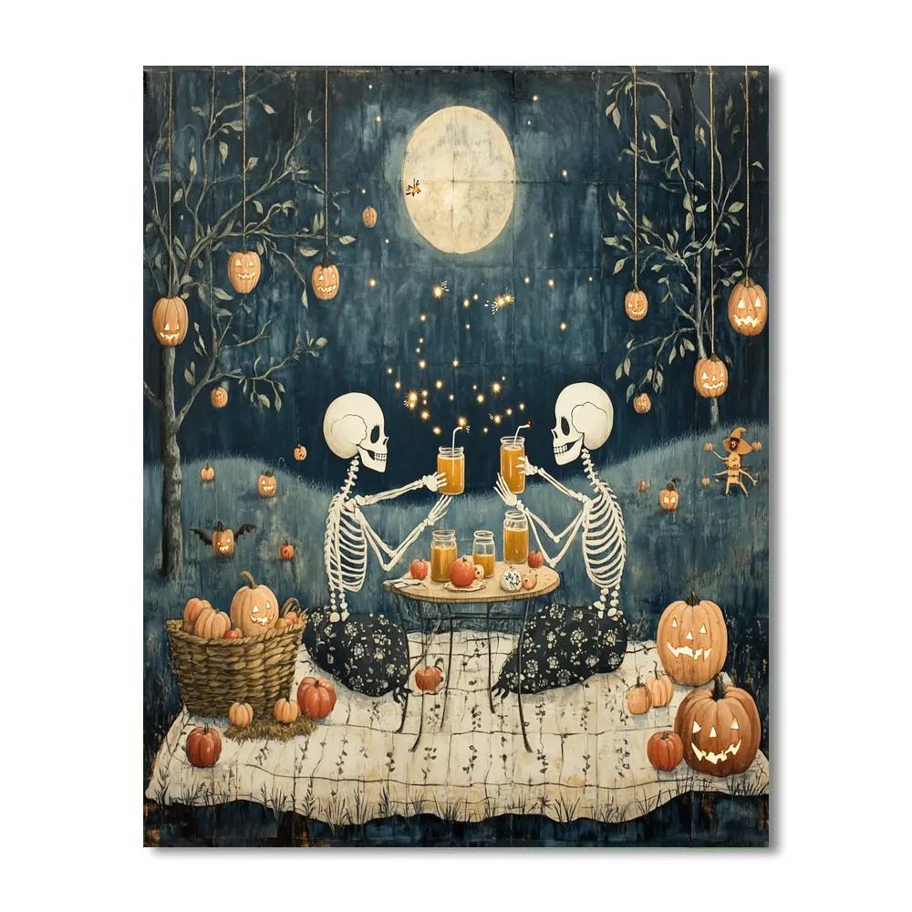 Moonlit Orchard Picnic, Halloween Edition paint by color