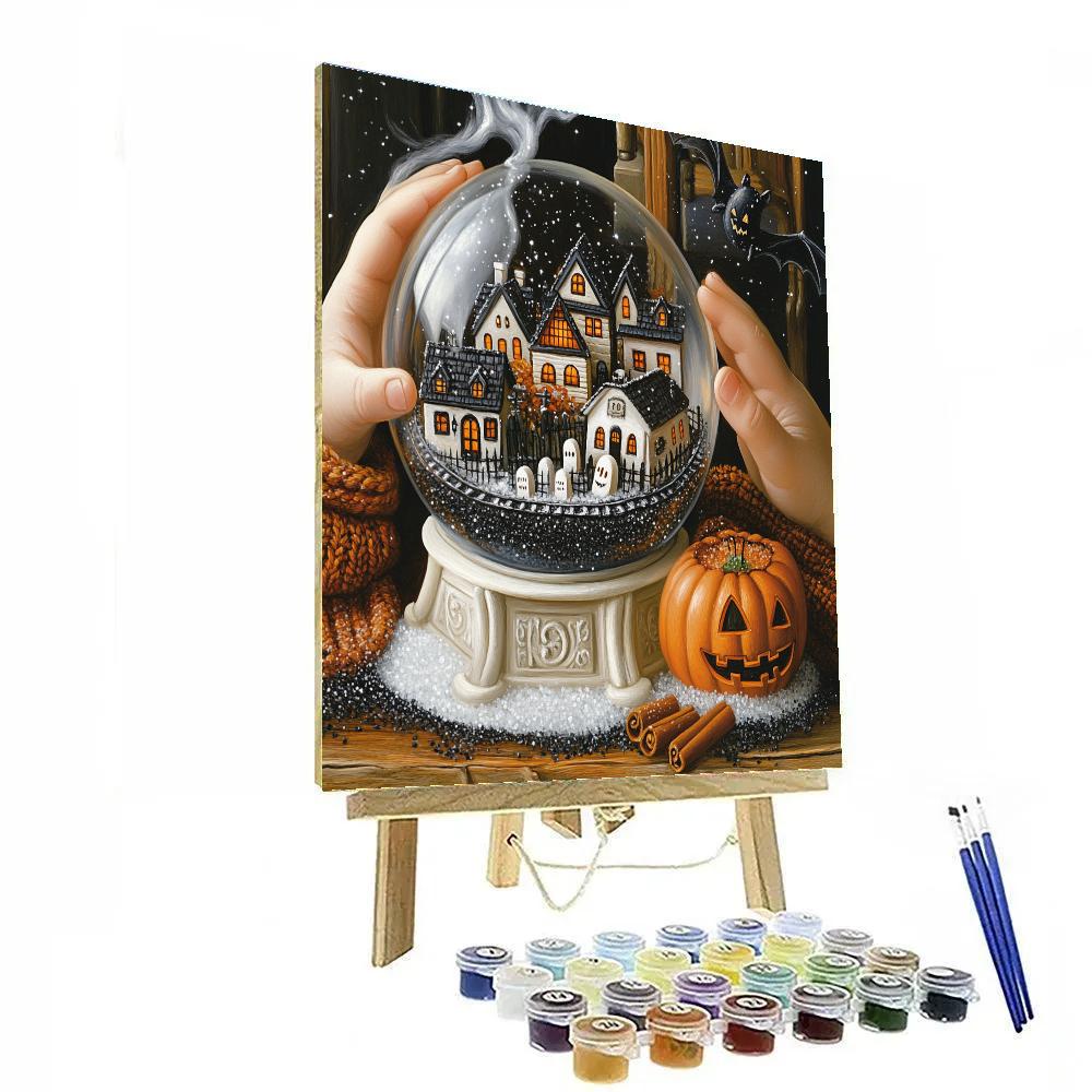 Haunted Snow Globe Town On A Mantel DIY paint by numbers