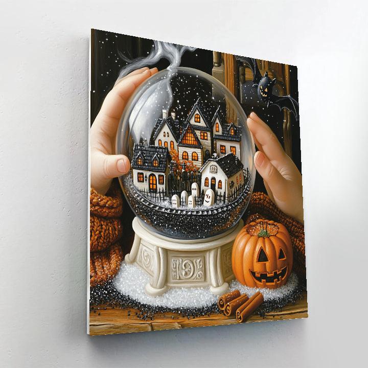 Haunted Snow Globe Town On A Mantel DIY paint by numbers
