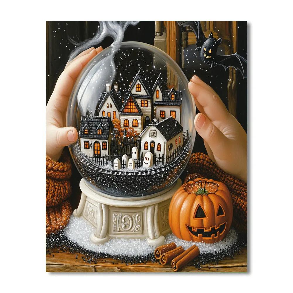 Haunted Snow Globe Town On A Mantel DIY paint by numbers