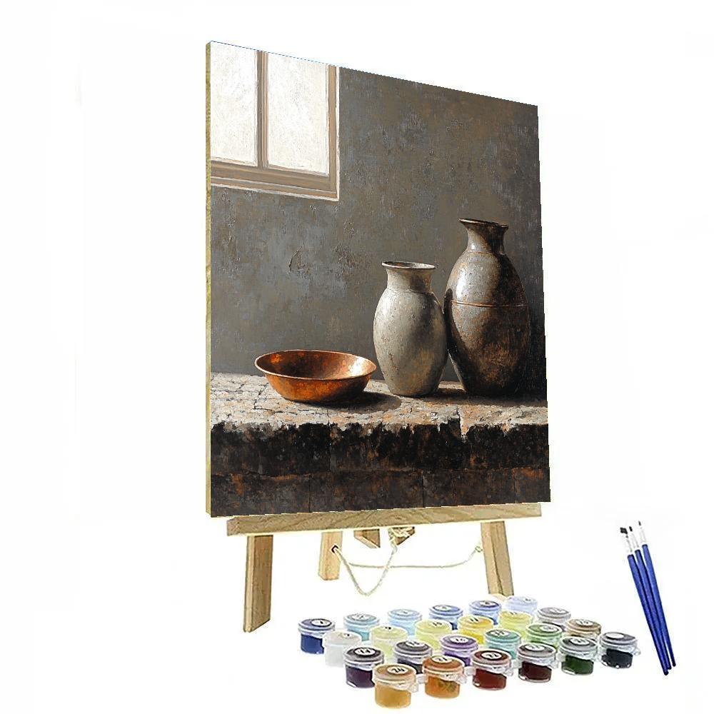 Diego Velázquez Inspired Silvery Bodegon Of Earthenware Jars And Copper Glow Number painting