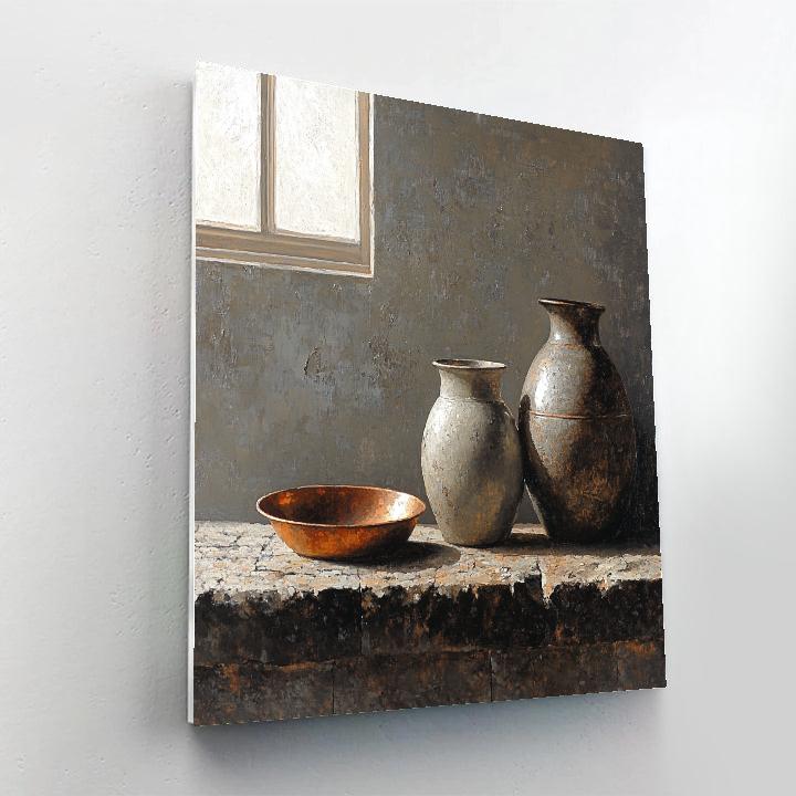 Diego Velázquez Inspired Silvery Bodegon Of Earthenware Jars And Copper Glow Number painting