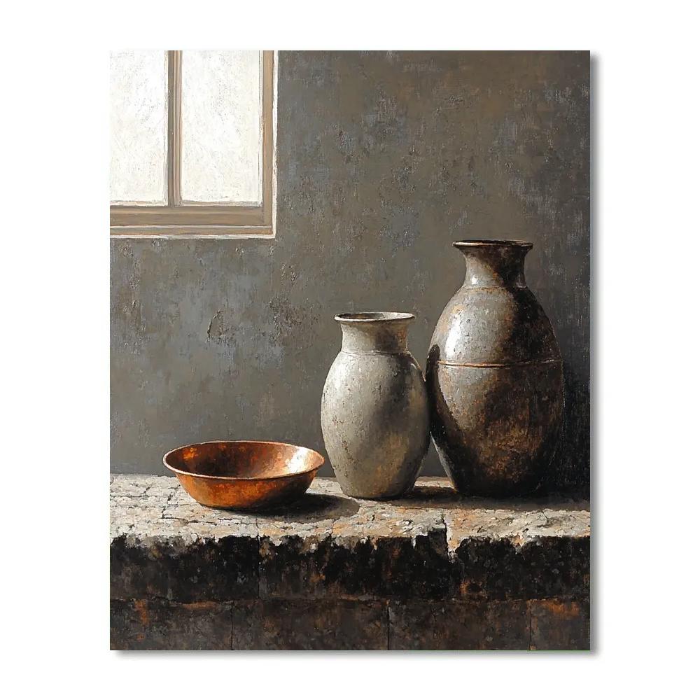 Diego Velázquez Inspired Silvery Bodegon Of Earthenware Jars And Copper Glow Number painting