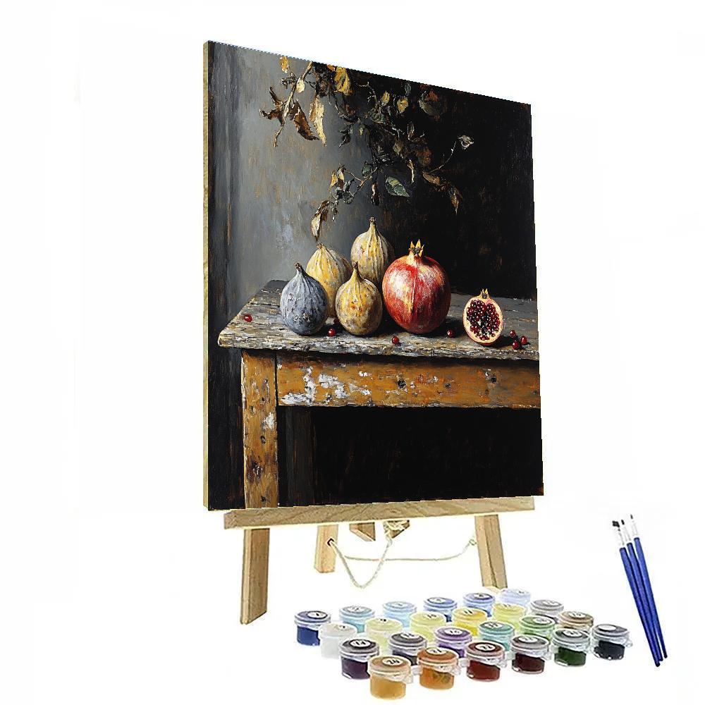 Diego Velázquez Inspired Market Still Life Of Figs, Quince, And Split Pomegranate DIY paint by numbers