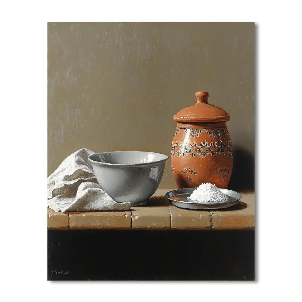 Diego Velázquez Inspired Pantry Shelf With Ceramics, Coarse Salt, And Linen Shadow Paint by numbers art