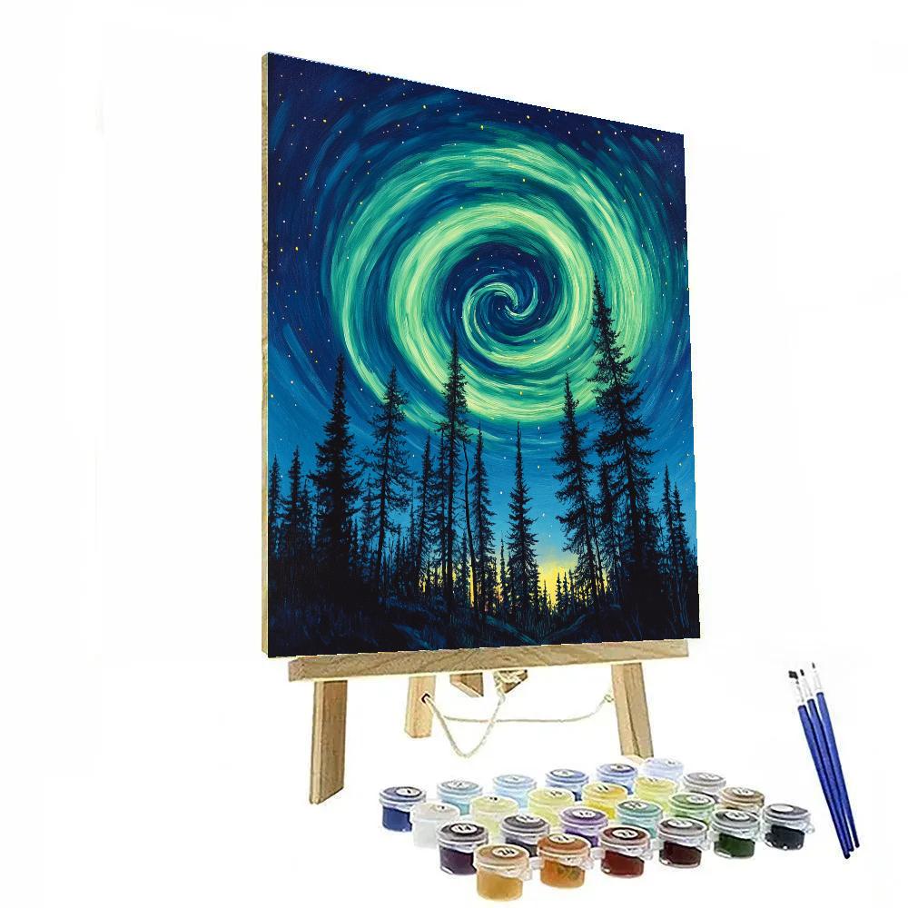 Edvard Munch Inspired Aurora Spiral Above Silent Pines Painting by numbers kit