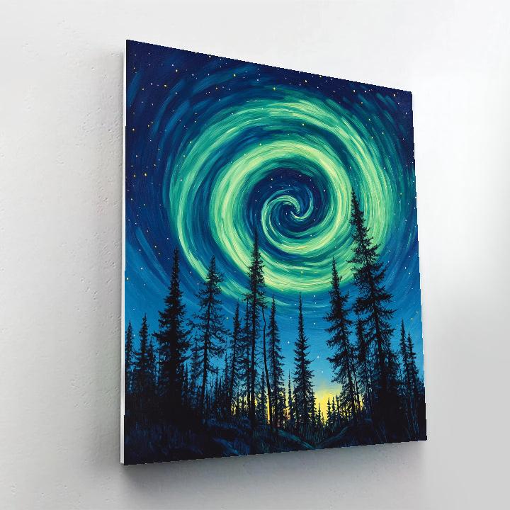 Edvard Munch Inspired Aurora Spiral Above Silent Pines Painting by numbers kit
