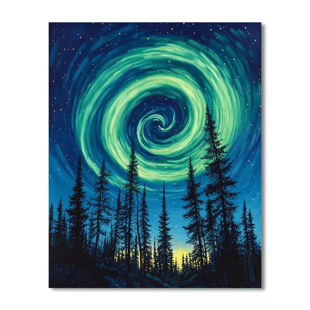 Edvard Munch Inspired Aurora Spiral Above Silent Pines Painting by numbers kit