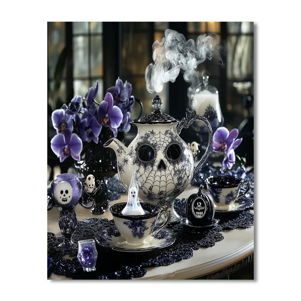 Midnight Tea With Haunted Porcelain Masks paint by number