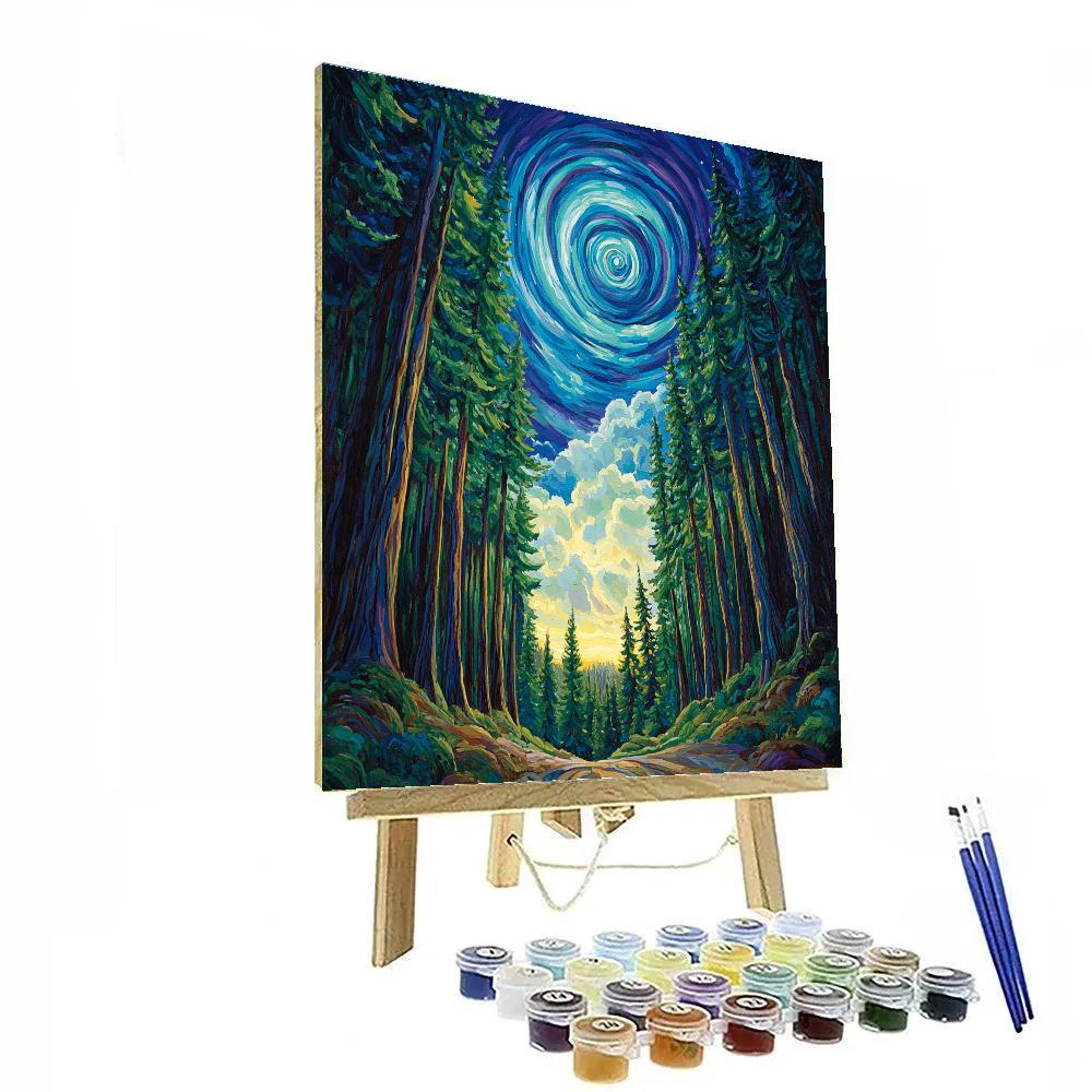 Emily Carr Inspired Aurora Over Cathedral Cedars paint by color