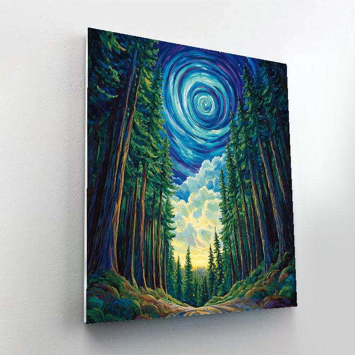 Emily Carr Inspired Aurora Over Cathedral Cedars paint by color