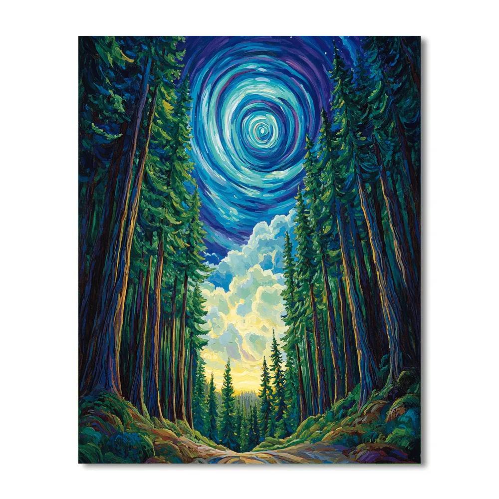 Emily Carr Inspired Aurora Over Cathedral Cedars paint by color