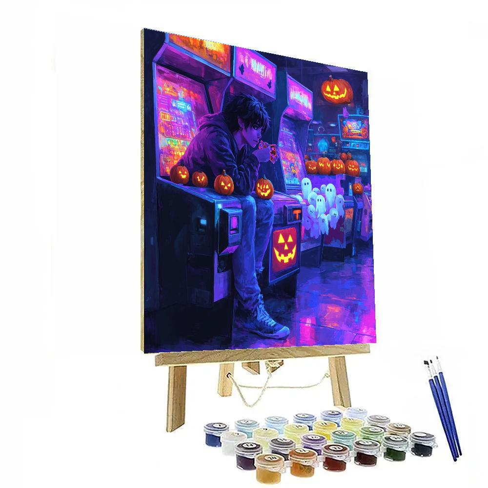 Neon Haunted Arcade At Closing Time paint by color